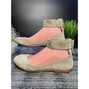 Frye Carson Women’s Size 7.5B Tan Suede Ankle Strap Ballet Flat Shoes /#O/